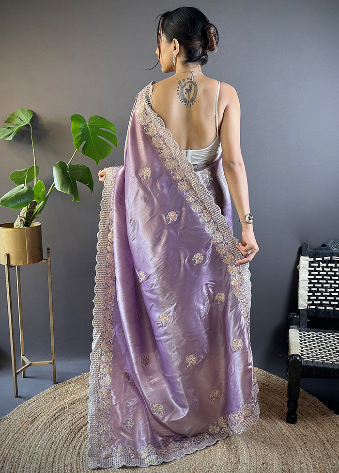 Purple Spun Silk Saree With Blouse Piece