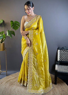 Yellow Spun Silk Saree With Blouse Piece