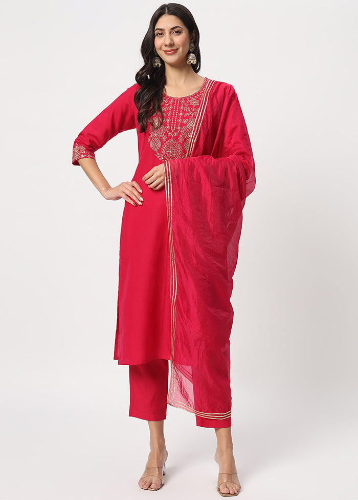 3 Pc Pink Readymade Cotton Dupatta Suit Set