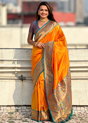 Orange Spun Silk Saree With Blouse Piece