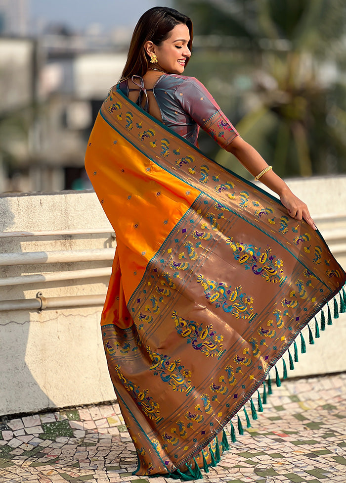 Orange Spun Silk Saree With Blouse Piece