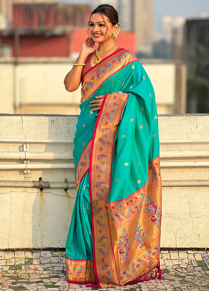 Sea Green Spun Silk Saree With Blouse Piece