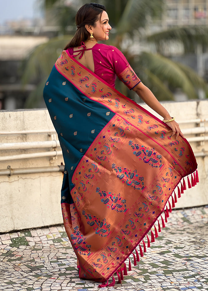 Blue Spun Silk Saree With Blouse Piece