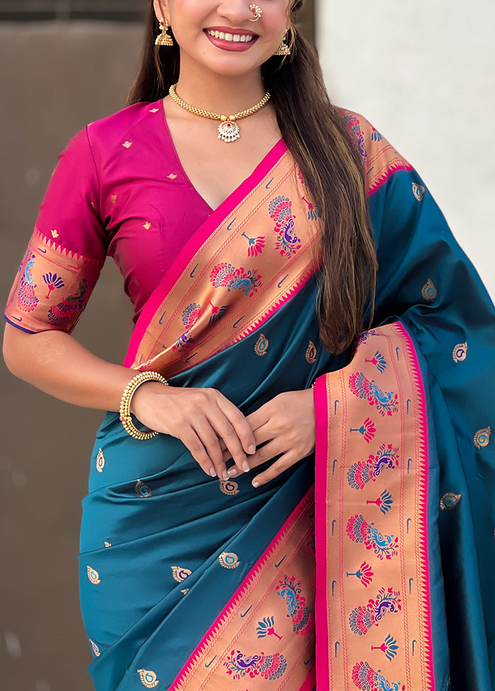 Blue Spun Silk Saree With Blouse Piece