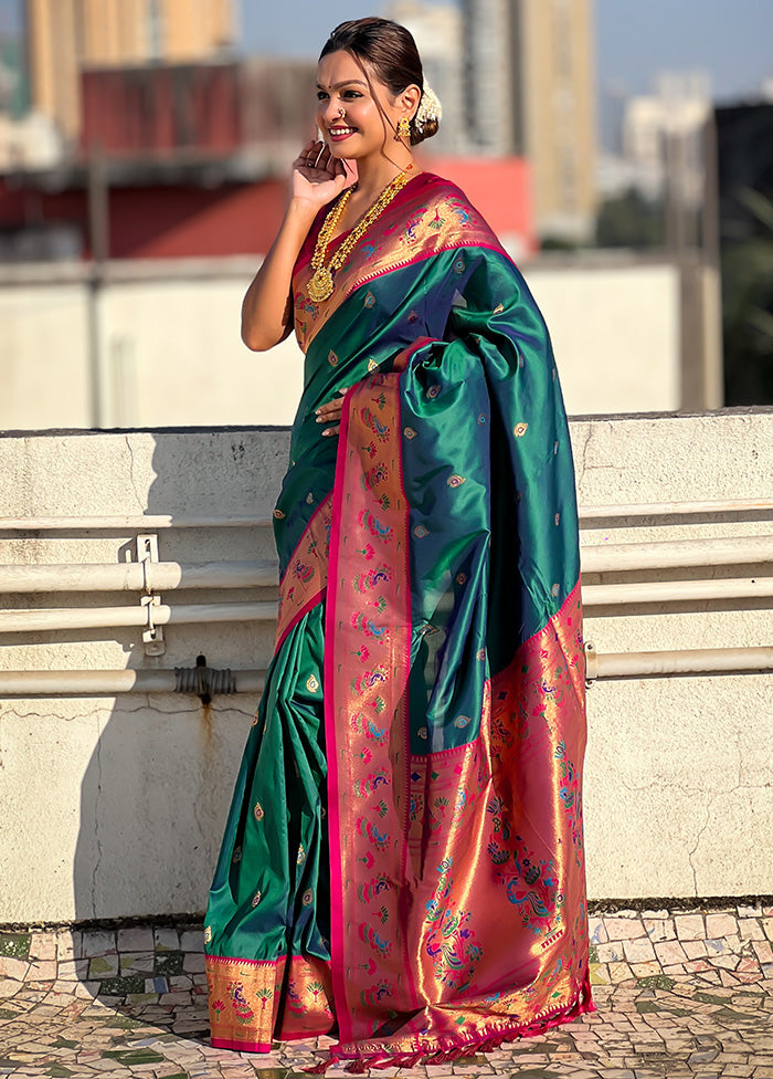 Teal Blue Spun Silk Saree With Blouse Piece