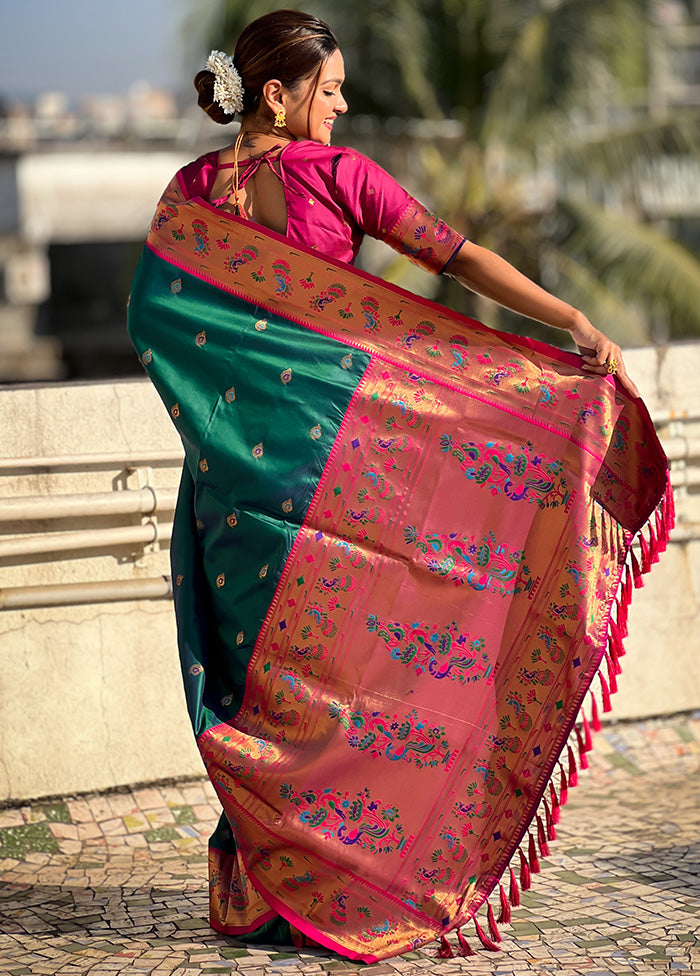 Teal Blue Spun Silk Saree With Blouse Piece