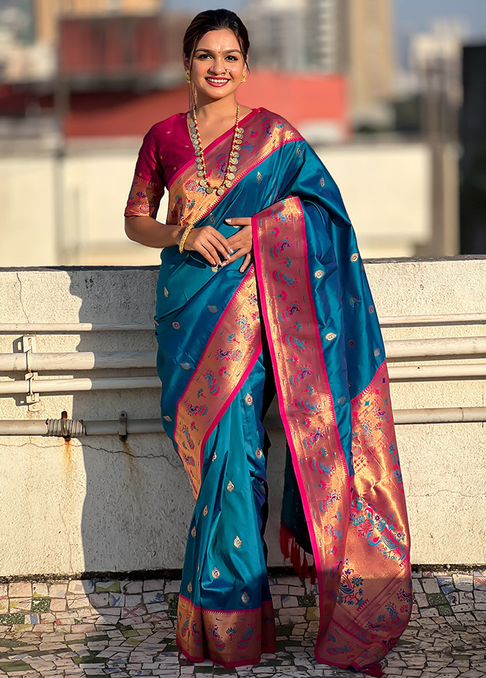 Blue Spun Silk Saree With Blouse Piece