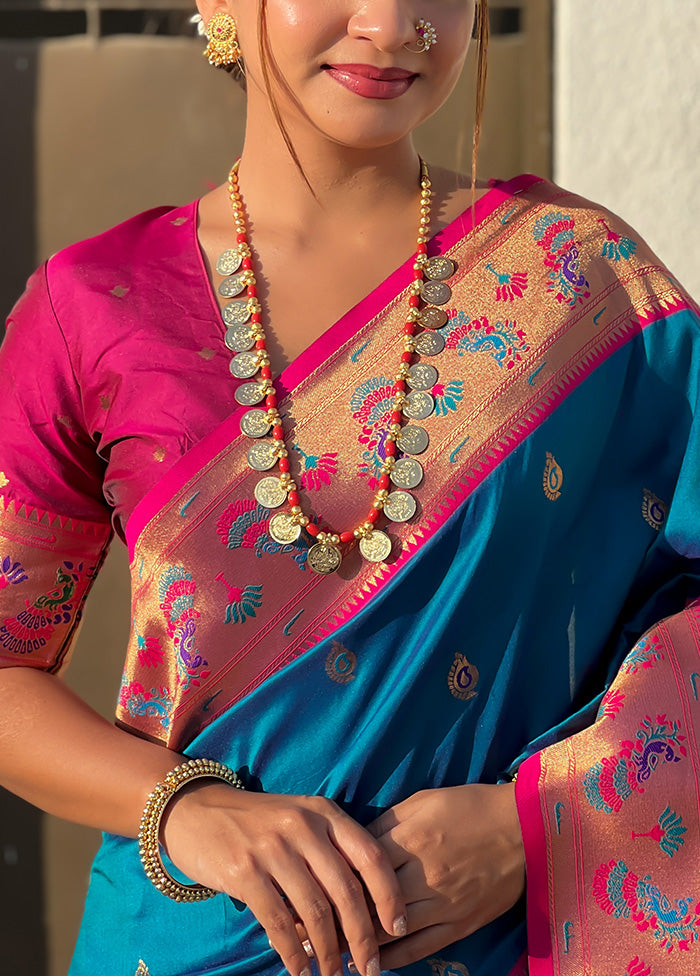 Blue Spun Silk Saree With Blouse Piece