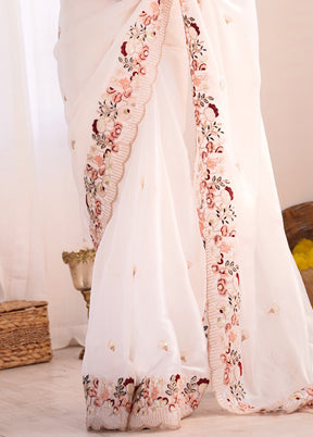 White Spun Silk Saree With Blouse Piece