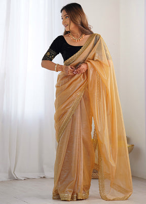 Beige Net Net Saree With Blouse Piece