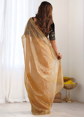 Beige Net Net Saree With Blouse Piece