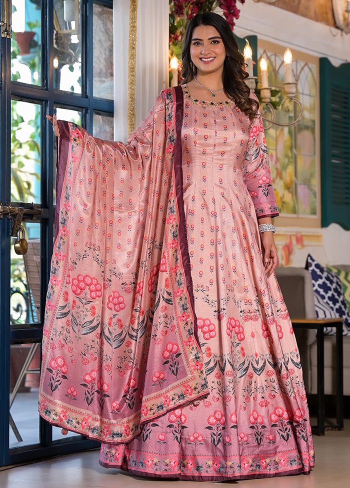 Pink Readymade Silk Dupatta Indian Dress