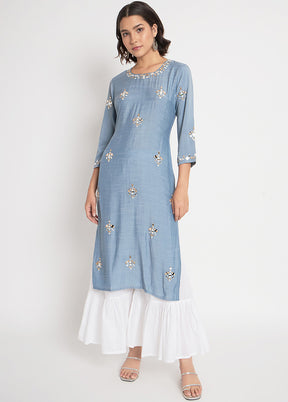 2 Pc Blue Readymade Viscose Kurti Set