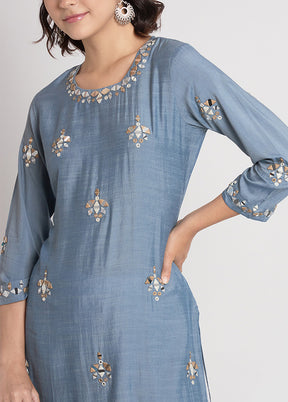 2 Pc Blue Readymade Viscose Kurti Set