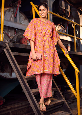 2 Pc Pink Readymade Cotton Kurti Set