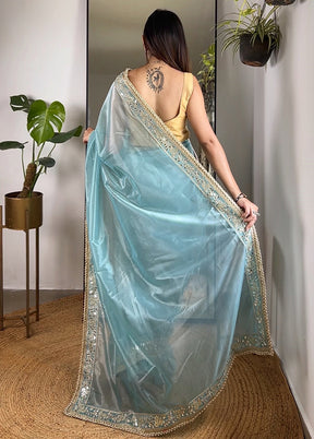 Blue Spun Silk Saree With Blouse Piece