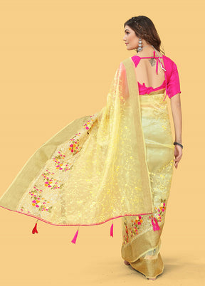 Yellow Organza Saree With Blouse Piece