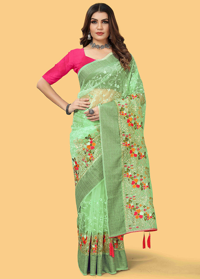 Green Organza Saree With Blouse Piece