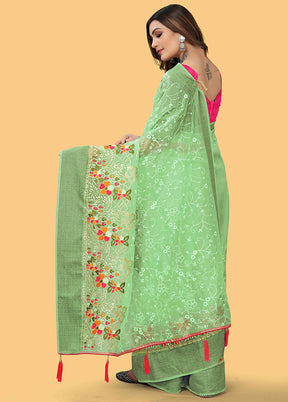 Green Organza Saree With Blouse Piece