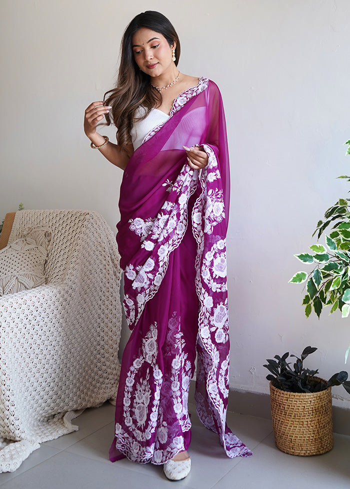 Purple Organza Saree With Blouse Piece