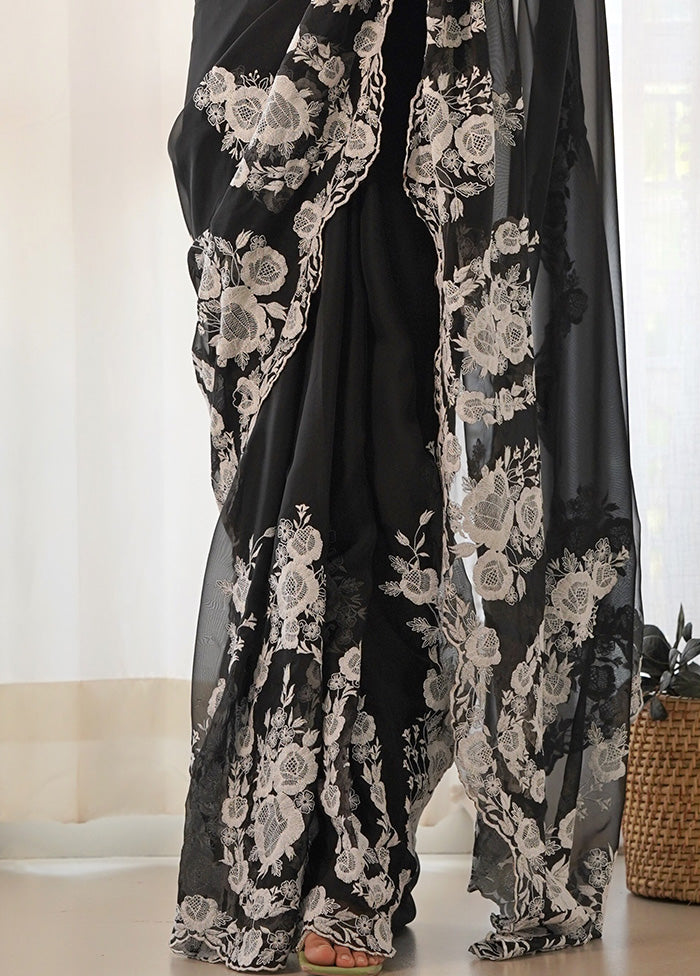 Black Organza Saree With Blouse Piece