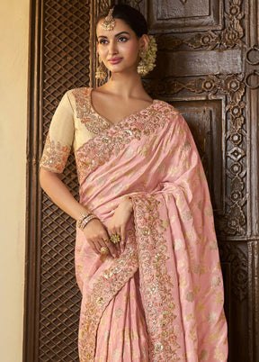 Baby Pink Spun Silk Saree With Blouse Piece