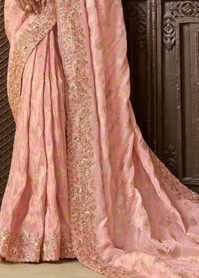 Baby Pink Spun Silk Saree With Blouse Piece