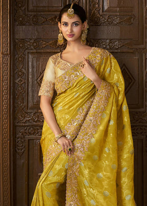 Yellow Spun Silk Saree With Blouse Piece