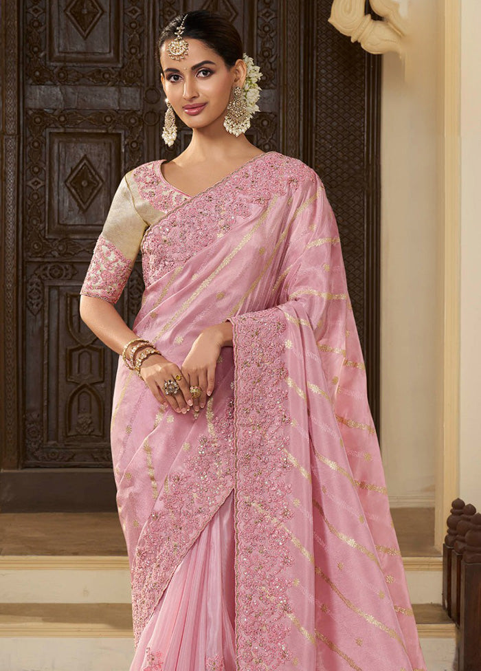 Pink Spun Pure Silk Saree With Blouse Piece