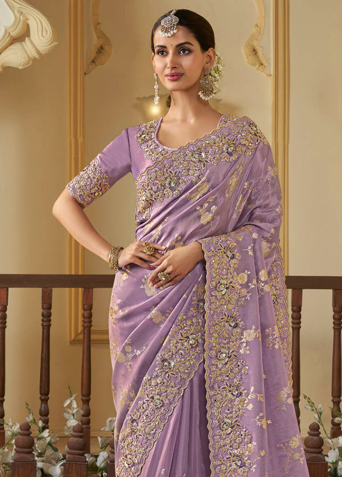 Purple Spun Pure Silk Saree With Blouse Piece