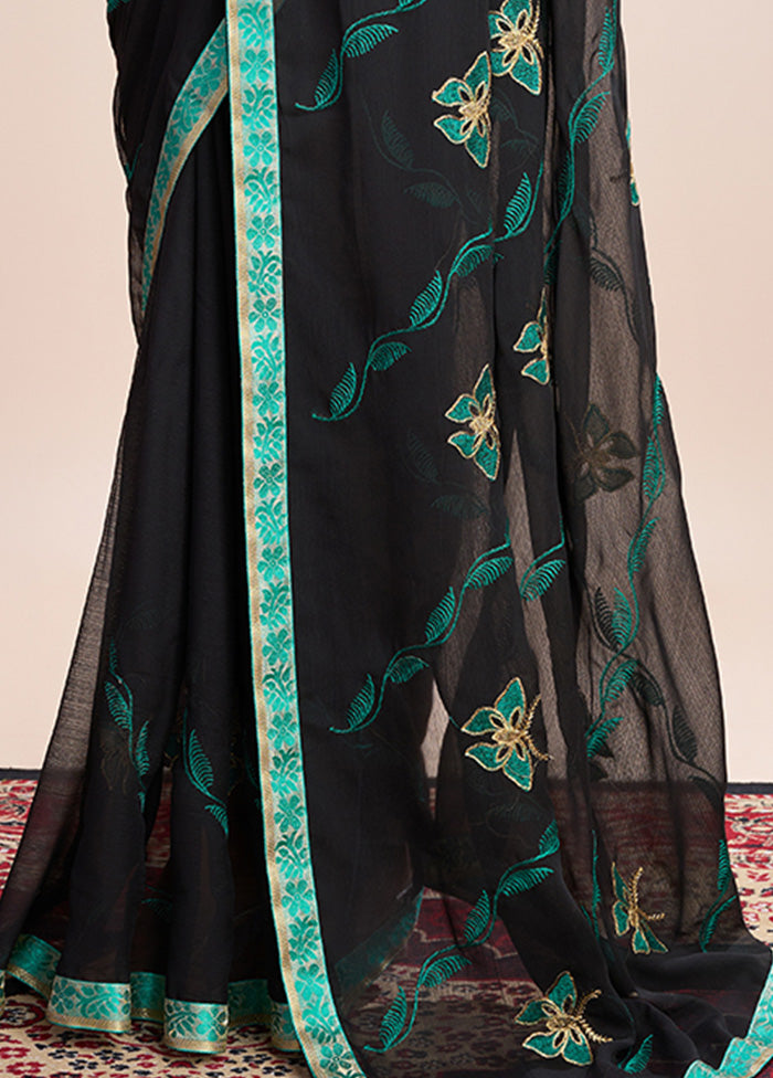 Black Georgette Saree With Blouse Piece