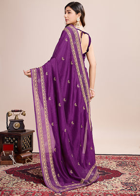 Voilet Spun Silk Saree With Blouse Piece