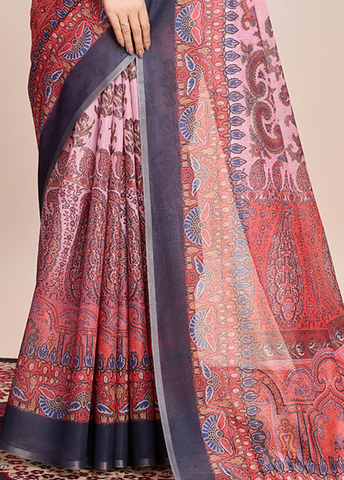 Multicolor Linen Silk Saree With Blouse Piece