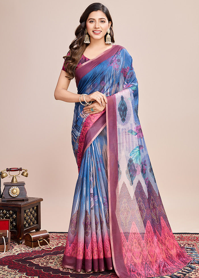 Multicolor Linen Silk Saree With Blouse Piece