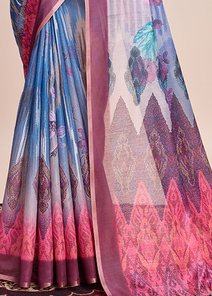 Multicolor Linen Silk Saree With Blouse Piece