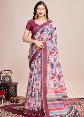 Multicolor Linen Silk Saree With Blouse Piece