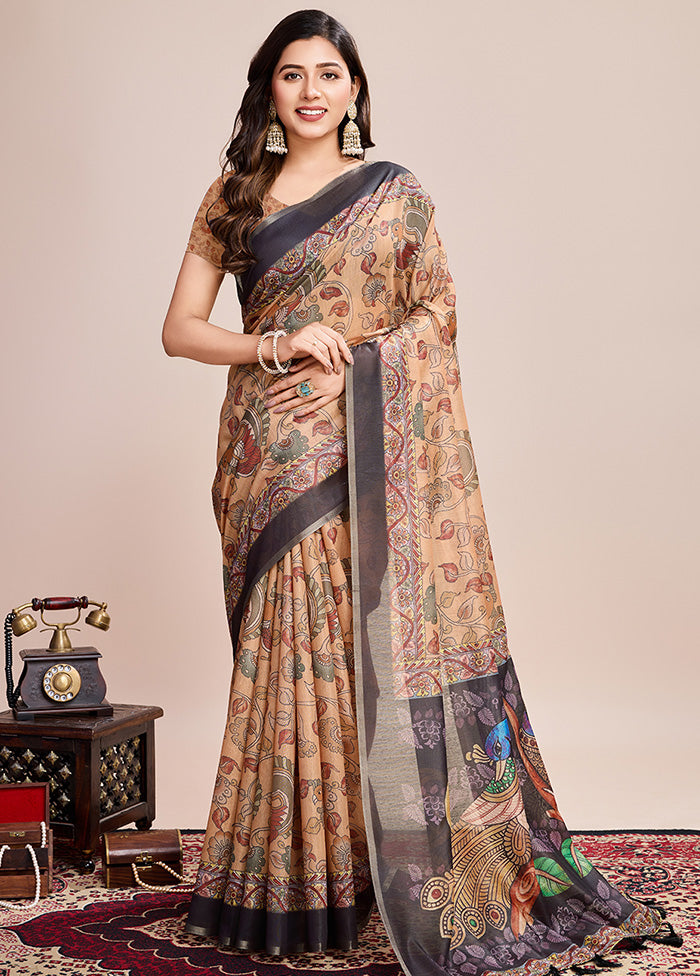 Multicolor Linen Silk Saree With Blouse Piece