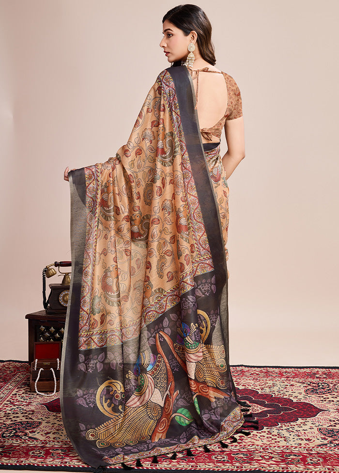 Multicolor Linen Silk Saree With Blouse Piece