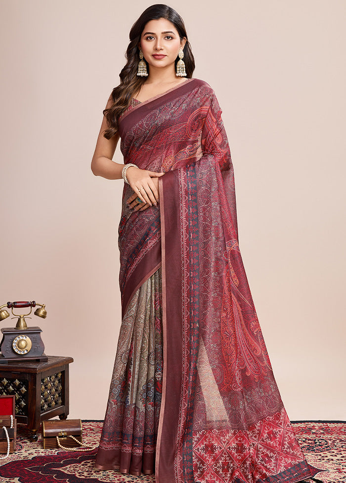 Multicolor Linen Silk Saree With Blouse Piece