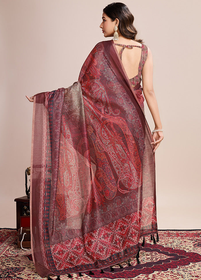 Multicolor Linen Silk Saree With Blouse Piece