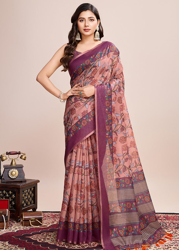 Multicolor Linen Silk Saree With Blouse Piece