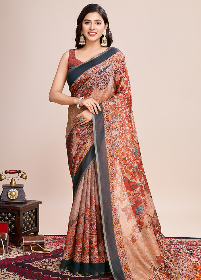 Multicolor Linen Silk Saree With Blouse Piece