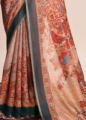 Multicolor Linen Silk Saree With Blouse Piece