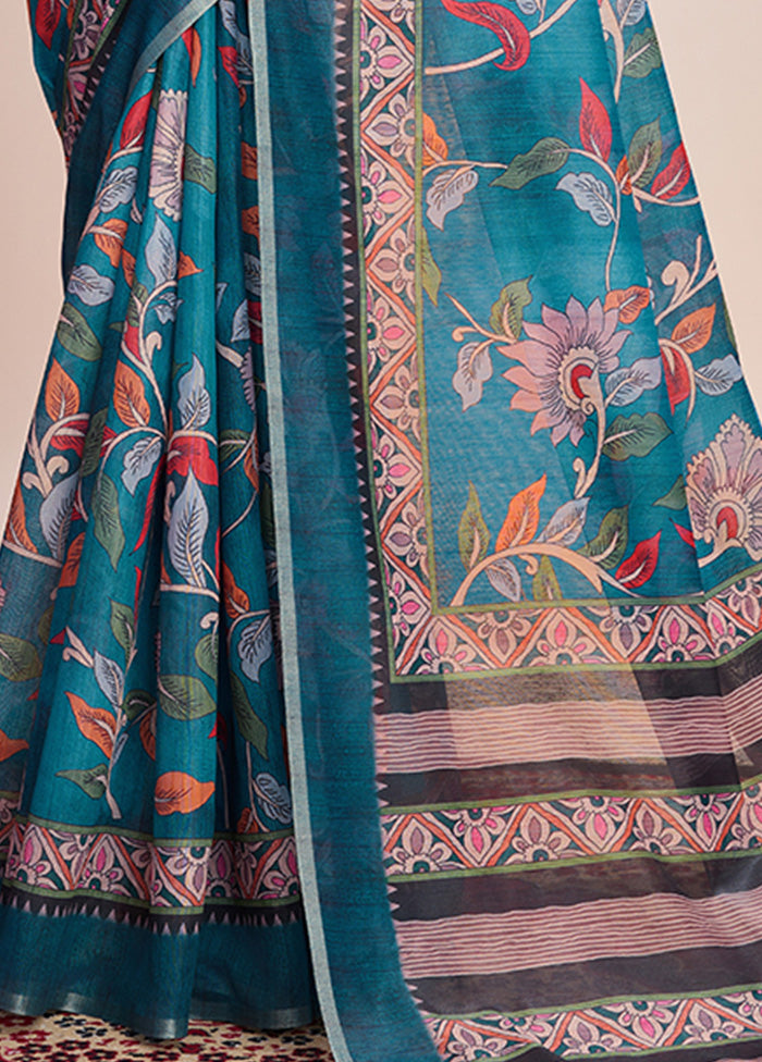 Multicolor Linen Silk Saree With Blouse Piece