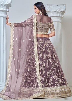 3 Pc Lavender Net Semi Stitched Lehenga Set