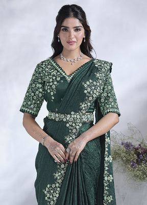 Green Satin Silk Saree With Blouse Piece