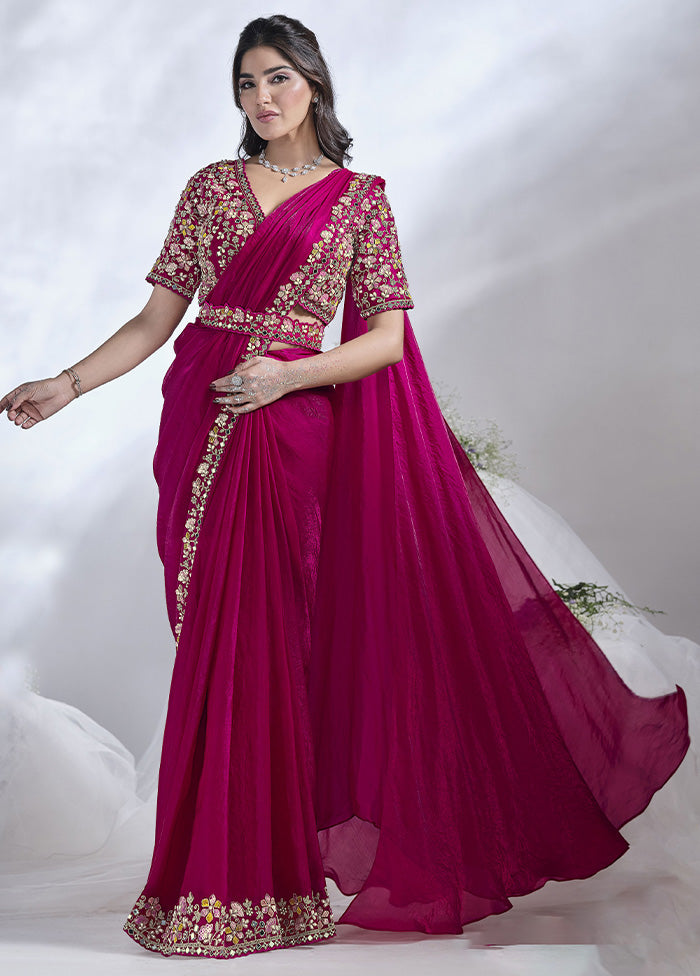 Pink Satin Silk Saree With Blouse Piece