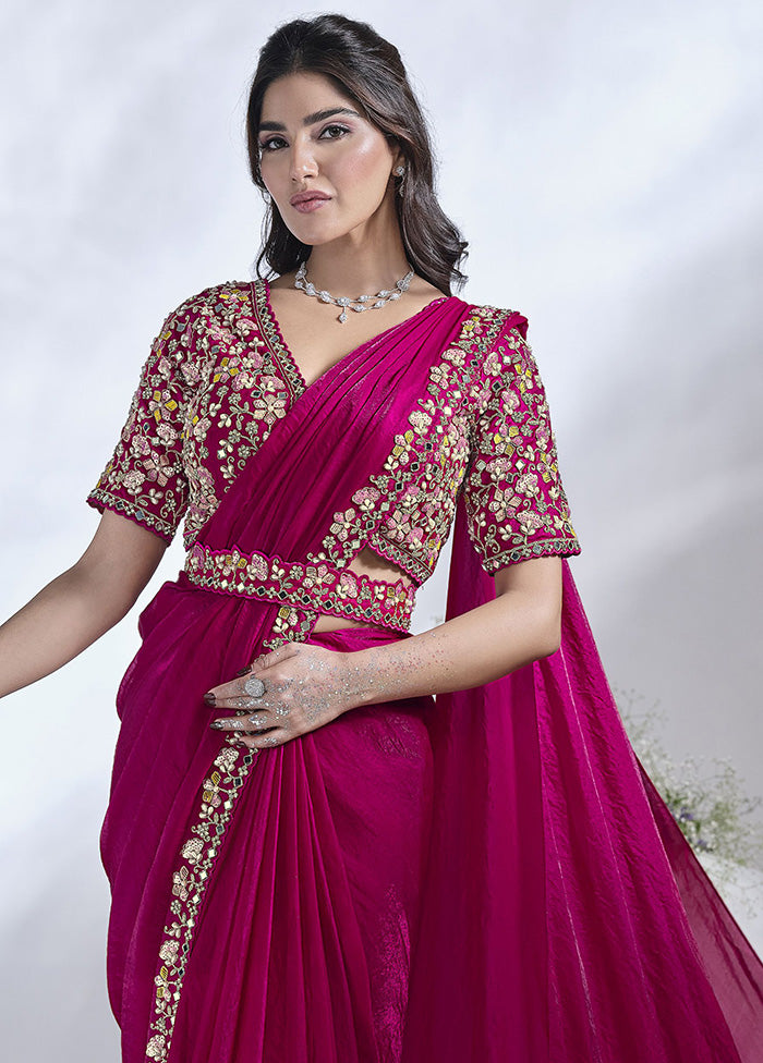 Pink Satin Silk Saree With Blouse Piece