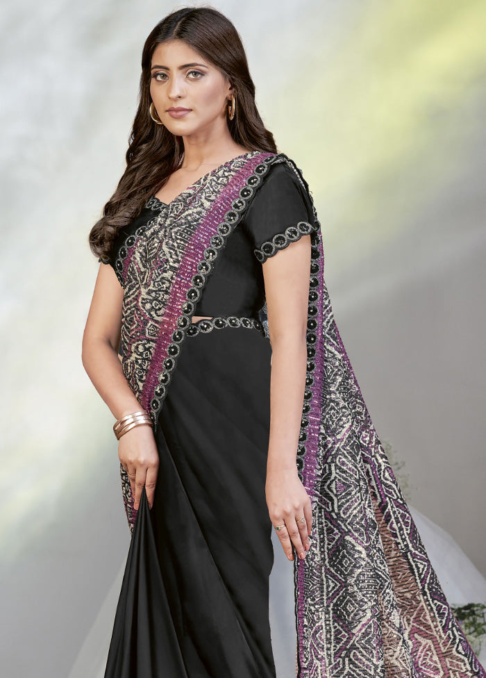 Black Crepe Silk Saree With Blouse Piece