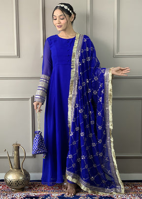 3 Pc Blue Readymade Georgette Dupatta Suit Set